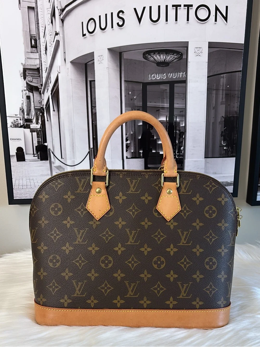 Louis Vuitton Monogram Alma Satchel in Brown and Tan